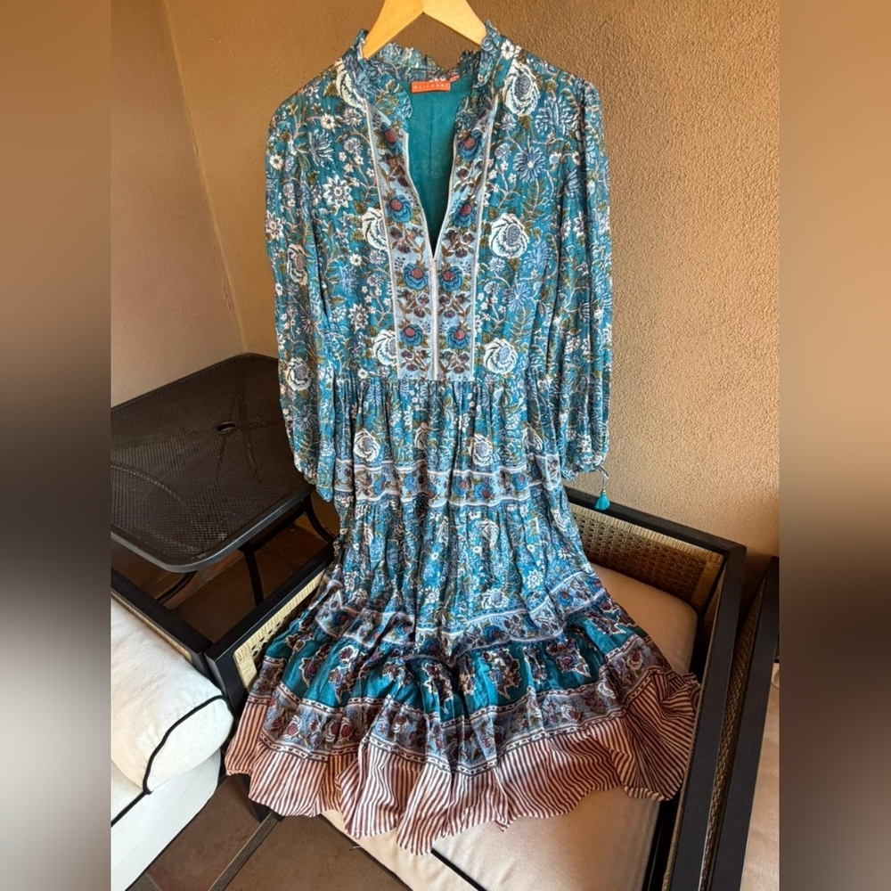 NWT Oliphant Blue Floral Maxi Dress Size M 100% Cotton